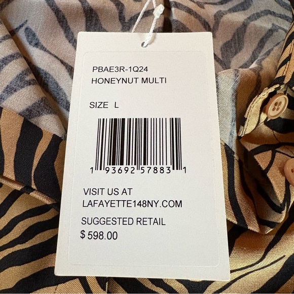 Lafayette 148 New York Scottie Zebra Print Silk Blouse - Picture 4 of 11